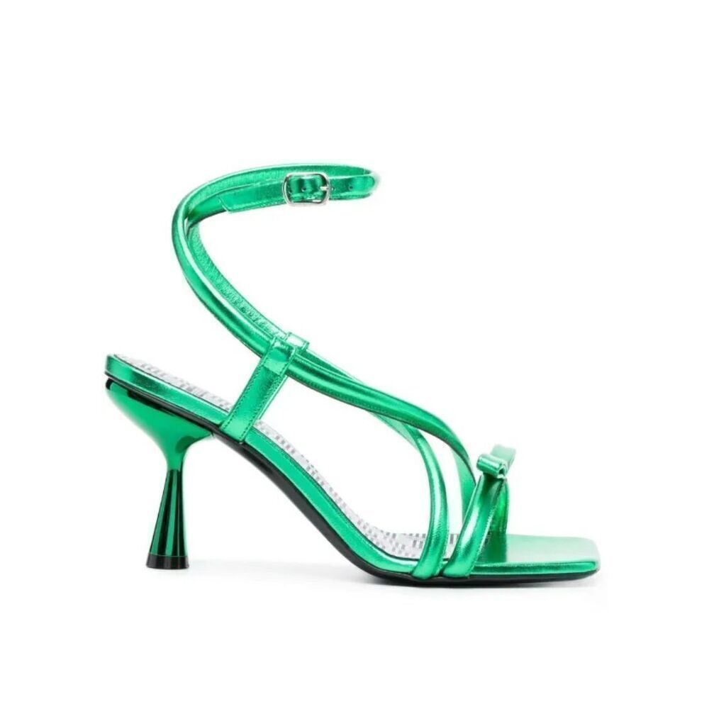 Pierre Hardy 60mm crossover-strap sandals in lamb green metal NWB Size 36/ US 6